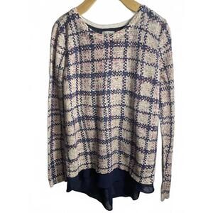 Lucky Brand Sweater Blouse Top Women's Small Blue Gingham